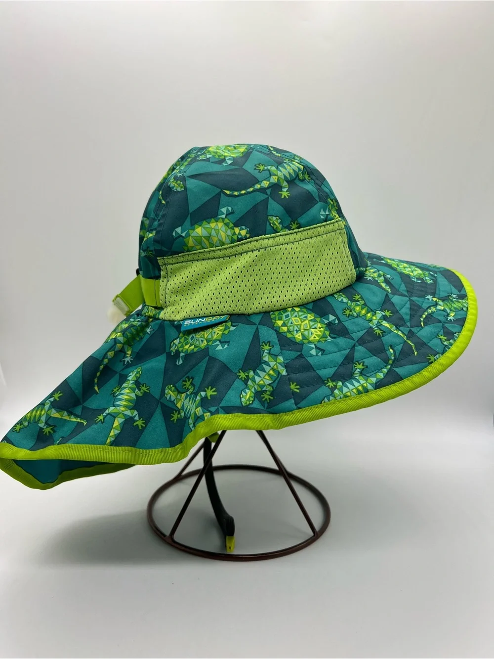 Kids Sun Hat with Neck Cape Reptile Print - Green & Blue 5-12 Years